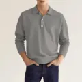 Grijs gebreid poloshirt met lange mouwen kraagdetail met fijne textuur en mooie knopen. - M / Tops / donkergrijs
