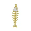 Vista detallada del colgante de espina de pescado chapado en oro 18K con circón y esmalte. - Estilo de Espina de Pescado (DN260626-A) / Blanco (Solo Colgante)