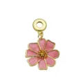 Macro detail of a pink enamel flower pendant with 18K gold-plated trim and center - Pink Flower Pendant Only (Without Chain) (DN260619-B)