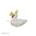 Detailed view of the 18K gold plated white enamel swan pendant with size and weight specs - Pendant Only (Without Chain) (DN260617-A)