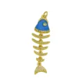 Detalle de un lujoso colgante de espina de pescado dorado con esmalte azul y piedras de circón - Estilo de Espina de Pescado (DN260626-C) / Azul (Solo Colgante)