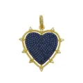 Close-up detail of heart shaped pendant with blue cubic zirconia stones in 18k gold plating - Pendant Only (Without Chain) (DN260825-C) / Gold With Dark Blue Zirconia