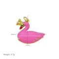 Detail view of a pink enamel swan pendant with crown showing 26mm by 27mm dimensions - Pendant Only (Without Chain) (DN260617-B)