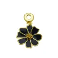 Detailed macro view of an 18K gold-plated flower pendant with black enamel finish. - Black Flower Pendant Only (Without Chain) (DN260619-E)