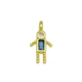 Detailed view of 18K gold plated robot pendant with blue and clear cubic zirconia - Boy Shape (DN260614-E) / Pendant Only (Without Chain)