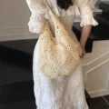 Handmade sunflower crochet cotton shoulder bag in beige for spring and summer - Single Bag / Off White