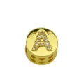Gold plated round charm bead with rhinestone letter A and heart cutouts for DIY jewelry - Style A / Pendant Only (Without Chain)