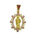 Dettaglio del ciondolo religioso placcato oro impreziosito da zirconi rosa e bianchi. - DN260510-C (Solo ciondolo)