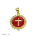 Gold plated red enamel cross pendant with rhinestones, 18x25mm, stylish necklace accessory. - Red Round Cross Pendant Only (Without Chain)