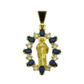 Pendente religioso placcato oro dettagliato con pietre di zircone blu e trasparenti scintillanti. - DN260510-E (Solo ciondolo)