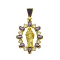 Squisito ciondolo ovale placcato in oro 18k con zirconi viola scintillanti e pietre trasparenti. - DN260510-F (Solo ciondoli)