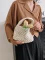 Frühling handgefertigte geflochtene Baumwollseil Handtasche für Damen, elegante Strandtasche. - Weiß