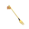 Tenedor de fruta de acero inoxidable dorado con lindo colgante de zodíaco de caballo para año nuevo. - Juego de Cuchara y Tenedor (Riqueza) / Dorado