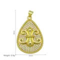 Detail view of 18k gold plated teardrop pendant with dimensions 36x22mm and weight 6.9g. - Pendant Only - Waterdrop Fleur-de-lis (DN260826-D)