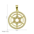 Gold-plated brass Star of David pendant with zirconia stones, 41x30mm dimensions detail - Pendant Only - Round Hexagram (DN260826-F)