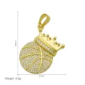 Detailed view of 18k gold plated basketball crown pendant with sparkly zircon inlay stones - Pendant Only - Crown Basketball (DN260826-G)