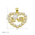 Dettaglio del ciondolo a cuore con perle placcato oro 18K con zirconi e specifiche tecniche. - Stile Cuore Perla LOVE (DN260711-G) / Pendant Only (Without Chain)