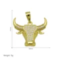 Gold bull head pendant with zircon stones showing 31mm x 30mm dimensions and 5g weight - Pendant Only - Bull Head (DN260826-H)