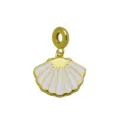 Detailed macro view of a white enamel scallop shell pendant with 18K gold plating - White Shell Pendant Only (Without Chain) (DN260619-F)