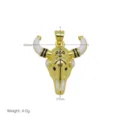 Detail view of 18K gold plated bull skull pendant with white enamel horns - Pendant Only (Without Chain) (DN260617-D)