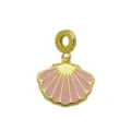Detailed view of pink enamel and 18K gold plated shell charm pendant for jewelry making - Pink Shell Pendant Only (Without Chain) (DN260619-G)