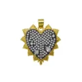 Gold plated heart pendant necklace charm featuring exquisite pavé cubic zirconia detail - Gold With Serrated Black White Zirconia