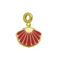 Macro view of an elegant red enamel shell pendant with 18K gold plated copper detail - Red Shell Pendant Only (Without Chain) (DN260619-H)