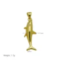 Close-up of 18K gold plated shark pendant with 34mm height and 11mm width dimensions - Shark Style (DN260621-D) Pendant Only (Without Chain)