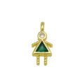 Gold plated little girl pendant with green triangle and white round zircon stones. - Girl Shape (DN260614-R) / Pendant Only (Without Chain)