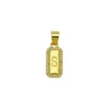 Close-up of gold-plated rectangular pendant with zircon border and engraved letter S - Letter S Pendant Only (DN260736-S)