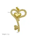 Vergoldeter Herz-Schlüssel-Anhänger Detailaufnahme, glitzernde Zirkoniasteine, Schmuck. - Herzschlüssel (Anhänger Ohne Kette)(DN260610-F) / Gold
