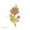 Exquisiter 18K vergoldeter Kupferrosenanhänger mit rosa Emaillierung und funkelnden Kristallen. - Rosa Rosenblüte Anhänger (DN260524-A) / Nur Anhänger (Ohne Kette)