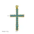 Detail view of a gold cross pendant with turquoise stones, size 42x23mm and 4.0g - Cross Style (DN260504-A) - Pendant Only (Without Chain)