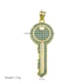 Detailed product view of 41mm gold-plated key pendant with blue cubic zirconia and weight info - Round Key Style (DN260504-C) - Pendant Only (Without Chain)