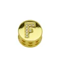 Macro view of a gold round charm featuring a crystal-inlaid letter F and heart cutouts - Style F / Pendant Only (Without Chain)