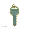 Detailed size measurements of gold key pendant with blue zircon stones - Geometric Key Style (DN260504-D) - Pendant Only (Without Chain)
