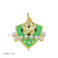 Detailed dimensions of green soccer shield charm pendant with pearls, 18mm by 22mm size. - Green Shield Pearl Soccer Style (DN260521-D) / Pendant Only (Without Chain)