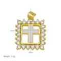 Edler goldener quadratischer Kreuzanhänger mit Zirkonia, 18x26mm, Gewicht 3,2g - Quadratischer Weißer Anhänger (DN260515-D) / Anhänger Ohne Kette