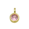 Gedetailleerd aanzicht van de vergulde roze zirkoon hanger, met fijne zetting afwerking. - Hanger Zonder Ketting (Roze Zirconia Rond)