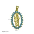 Colgante religioso de oro con cuentas de turquesa, vista detallada medidas 30x15mm - Estilo San Judas (DN260504-F) - Colgante Solo (Sin Cadena)