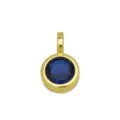 Vergulde ronde blauwe zirkon hanger gedetailleerd overzicht met minimalistisch design. - Hanger Zonder Ketting (Blauw Zirconia Rond)