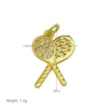 Vista dettagliata del ciondolo a racchetta da tennis dorato con dimensioni 13x23mm e peso 1,2g - Stile Racchetta da Tennis (DN260521-F) / Ciondolo Solo (Senza Catena)