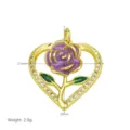 Vergoldete Rosenblüten Herz Anhänger Halskette Zubehör mit Emaille und Zirkonia Steinen. - Herzförmiger Lila Rosenanhänger (DN260524-F) / Nur Anhänger (Ohne Kette)