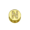 Detailed view of gold plated circular charm pendant with crystal letter N inlay - Style N / Pendant Only (Without Chain)