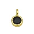 Gedetailleerde close-up van een minimalistische ronde zwarte steen vergulde hanger. - Hanger Zonder Ketting (Zwart Zirconia Rond)