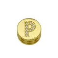 Detailed view of a gold-plated round charm bead with rhinestone letter P and heart cutouts - Style P / Pendant Only (Without Chain)