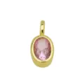 Exquise detailfoto van de roze zirkoon vergulde hanger met schitterende ovale edelsteen. - Hanger Zonder Ketting (Roze Zirconia Ovaal)