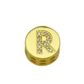 Close-up detail of a gold round charm bead with a rhinestone-encrusted capital letter R - Style R / Pendant Only (Without Chain)