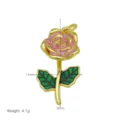 Vergoldeter Rosen Anhänger Charm mit Emaille in Rosa und Grün inklusive Maßangaben - Rosa Emaille Rosenzweig Anhänger (DN260524-I) / Nur Anhänger (Ohne Kette)