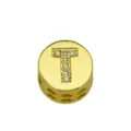 Close-up of gold circular letter T charm with sparkling stones and heart cutouts - Style T / Pendant Only (Without Chain)